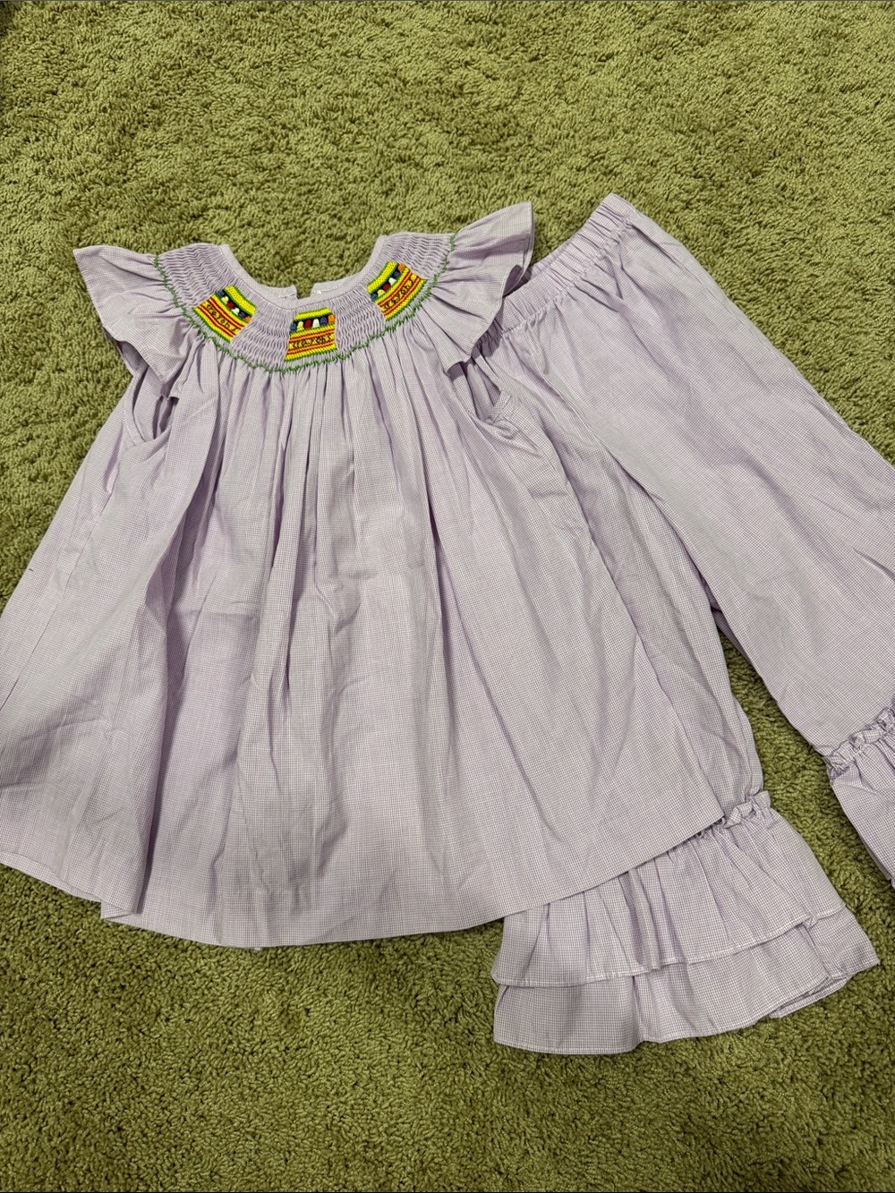 Lolly Wolly Doodle Lavender Smocked Ruffle Set